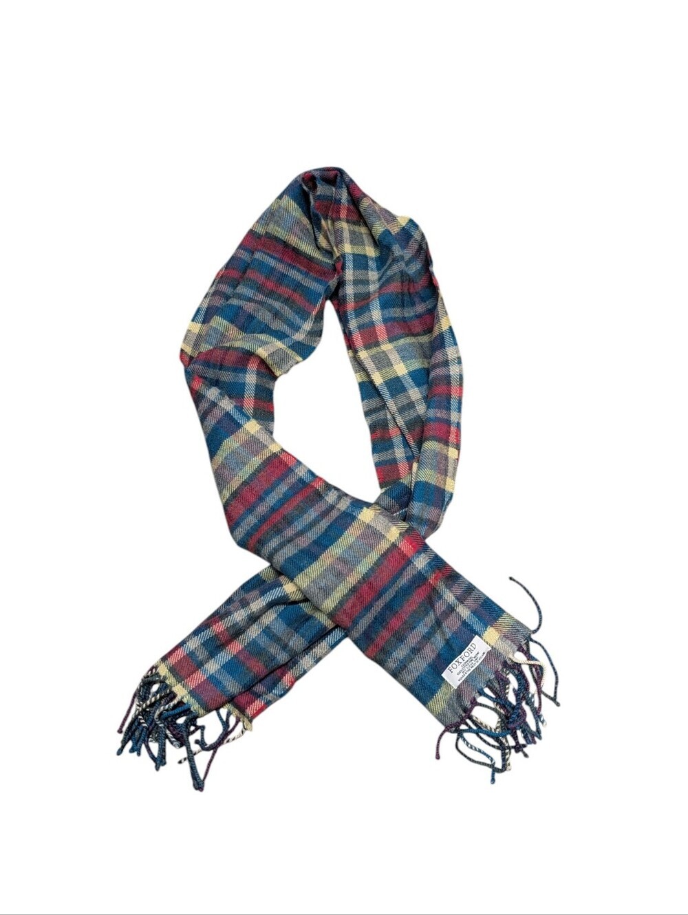 FOXFORD Cashwool 100% Extra Fine Merino Plaid Colorful Scarf 60 x 11
